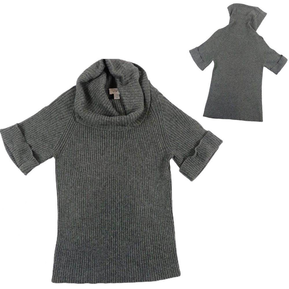 Ann Taylor Winter Loft Pullover Gray Sweater Cowl Neck Grey Turtleneck